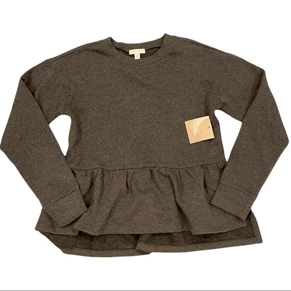 14th & Union Grey Peplum Hem Crewneck Sweatshirt - Picture 2 of 2